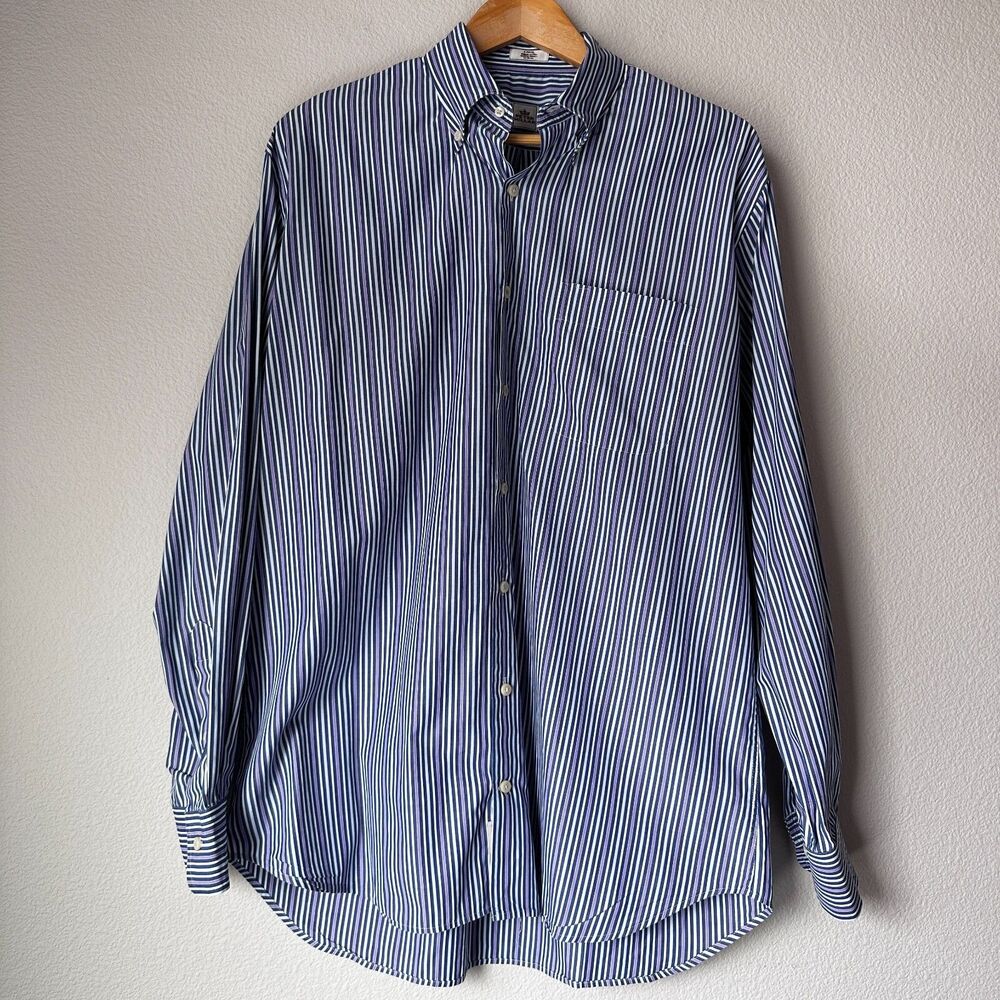Peter Millar Men's Button Shirt Stripe 100% Cotton Long Sleeve Work Corp Large